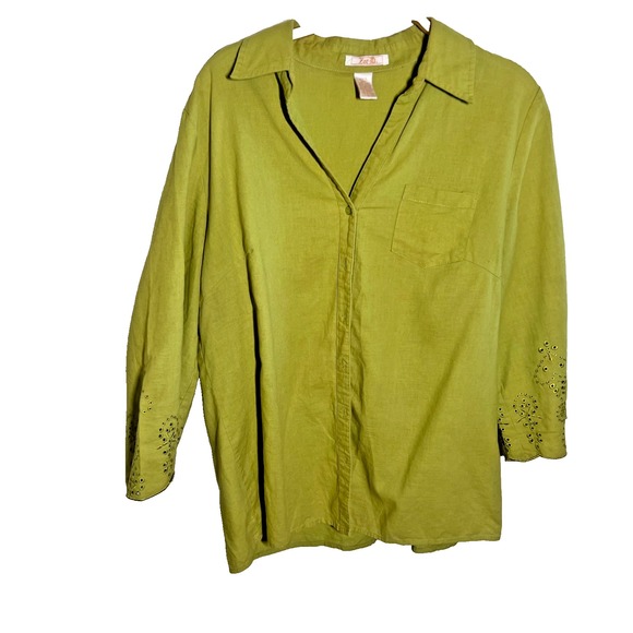 Zoe. D Tops - ZOE D. Women's Linen Blend Button Up‎ M Lime Green Embroidered Crochet Resort